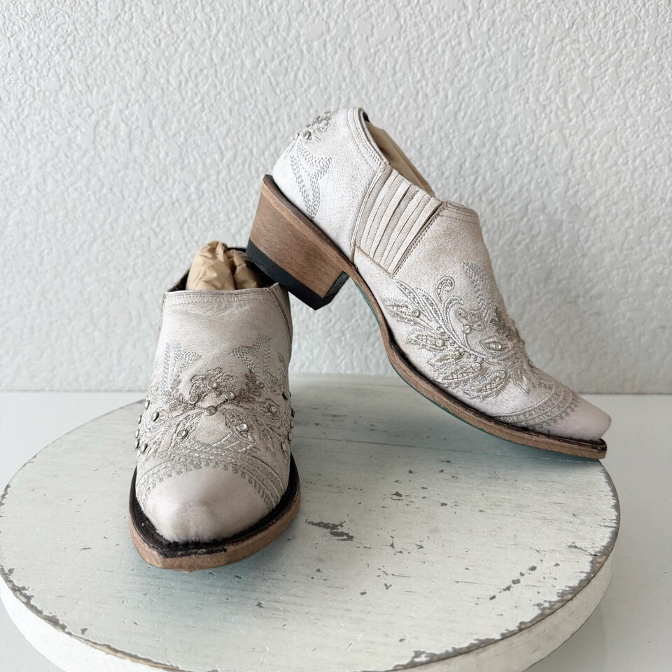 NEW Lane Santorini Cowboy Booties Womens 5 White Short Cowgirl Boots Snip Toe Item image 11