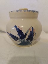 Texas Bluebonnets Stoneware Crock Cookie Jar w Lid Hand Painted  - £26.16 GBP