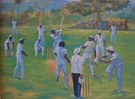 Rare 1992 Signed Roy Bernard Jamaica Cricket Game Players Caribbean Painting - £1,761.85 GBP