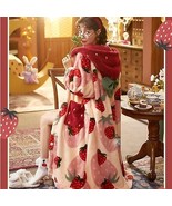 Strawberry Mochi Plush Robe | Women Sleep Pajama Night Robe Fleece Dress PJ - $119.00