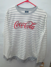 Coca-Cola Striped Fleece Sweatshirt Cream Gray with Red Logo  Medium - £29.21 GBP
