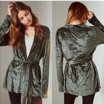 Urban Outfitters Crushed Velvet Kimno Jacket Cardigan Wrap Robe Top Medium Green - £26.87 GBP