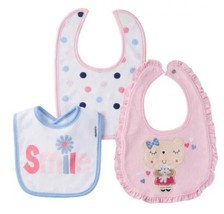 Gerber Baby Girl 100% Organic Cotton Bibs, Qty 3, Bunny, Polka Dots, Smile - £7.43 GBP