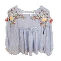 Forever21 Blue White Stripe Cropped Embroidered Boho Top - £22.07 GBP
