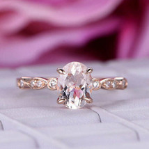 2Ct Simulated Morganite Oval Engagement Ring 14K Rose Gold Plated Sliver - £98.14 GBP