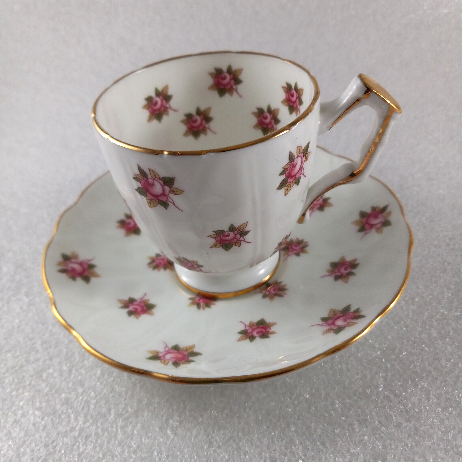 Aynsley demi Tasse chintz pink flowers cup and saucer English bone china - $31.67