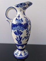 Vintage Handpainted Blue Delft Collectible Decorative Pitcher Vase 10&quot; - £29.60 GBP