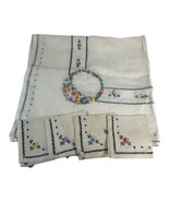 Vintage Small Victorian Tablecloth Embroidered 30” Napkins 4 Tea Linen Set - £44.10 GBP
