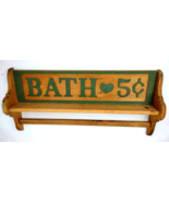 Handmade Bathroom Towel Rail Bar Wall Shelf &#39;Bath 5 Cents&#39; Rustic Countr... - $128.69