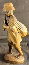 Old Vintage Hand Carved Wood Art Sculpture Carving State Man w/ Flute Mu... - $46.34 CAD