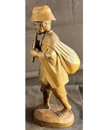 Old Vintage Hand Carved Wood Art Sculpture Carving State Man w/ Flute Mu... - $46.41 CAD