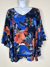 Avenue Womens Plus Size 22/24 (2X) Blue/Red Floral V-neck Blouse 3/4 Sleeve - $17.99