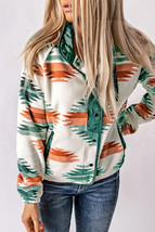 Multicolour Western Aztec Snap Buttoned Fleece Jacket - $25.37