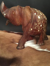 Vintage Solid Wood Carved figurine Elephant with fancy fine Decorations Christma - £51.06 GBP