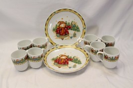 Gibson Snowman Frolic Christmas Mugs and Dinner Plates Lot of 10 Xmas - $37.23