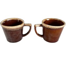 x2 Vintage McCoy Pottery Brown Drip Glaze 8 oz Coffee Mugs D Handle USA - £17.84 GBP