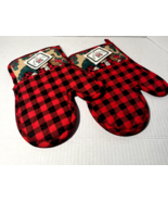Holiday Trimmings Oven Mits Set Red Black Buffalo Check Santa Christmas ... - $256.29 MXN