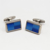 Vintage Silver Tone Blue Rectangle Cuff Links Pair  - £11.67 GBP