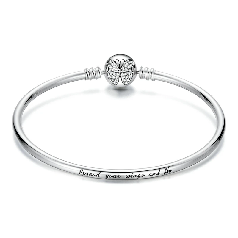 925 Sterling Silver Butterfly Basic Bangle Engraving Spread your wings and fly C - £42.18 GBP
