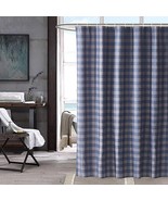 BLUE GRAY MOUNTAIN CHECK 72&quot; SHOWER CURTAIN WITH HOOKS 13 PC SET - €10,31 EUR