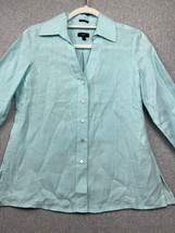 Talbots Button Up Shirt Women Petites Size 2 Fitted 100% Irish Linen Long Sleeve - £17.79 GBP
