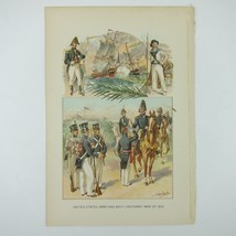 Chromolith Book Plate US Army &amp; Navy Uniforms War of 1812 HA Ogden Antiq... - $39.99