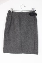Vtg New Frontier S Gray Fuzzy Wool Wrap Pencil Skirt Suede Buckle - £23.15 GBP