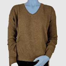 Prana Milani V-Neck Sweater Womens L Nutmeg Waffle Knit Merino Wool Cott... - $18.22