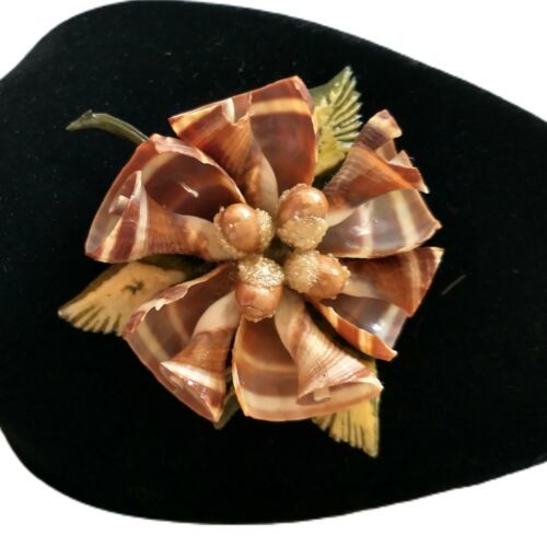 Primary image for Celluloid Brooch Kitschy Pin Autumn Fall Acorn Shell Flower Vintage Mid Century 