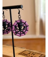 Purple Spiderweb Skull Crossbones Polymer Clay Earrings Spooky Season Ha... - $18.99 CAD