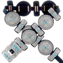 Navajo Jimmy Emerson, Natural Turquoise Concho Belt Stamped Silver Full Size - £909.10 GBP