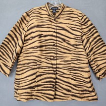 Jones New York Silk Shirt Women Large Brown Preppy Zebra Button Up 3/4 S... - $14.40