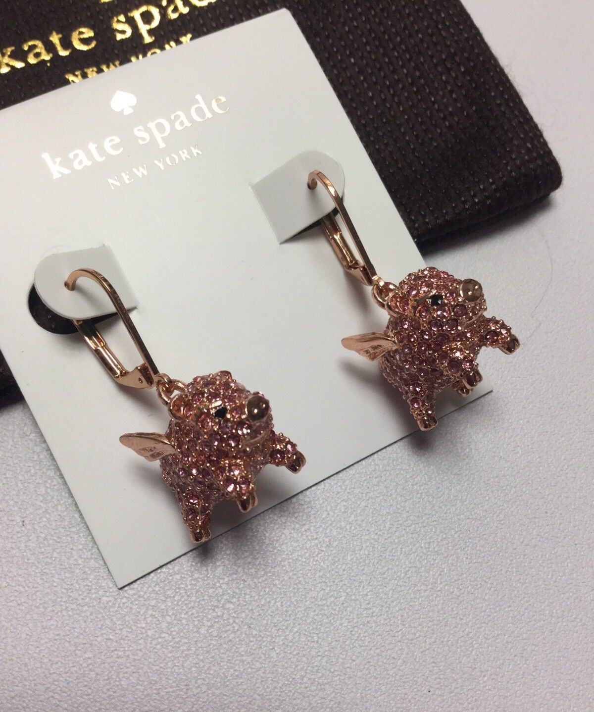 Primary image for Kate Spade Rose Gold imagination pave pig Earrings w/ KS Dust Bag New