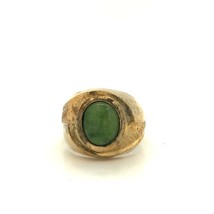 Vintage Signed 10k Gold Filled Vargas Etch Bezel Oval Jadeite Jade Dome Ring 7 - £43.79 GBP