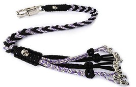 550 Paracord Motorcycle Whip Get Back Whip Metal Skulls 36&quot; - Mixed Purple/Black - £20.81 GBP