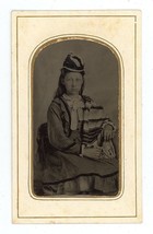 CIRCA 1860&#39;S Hand Tinted Paper Framed TINTYPE Beautiful Young Woman Stunning Hat - £14.56 GBP