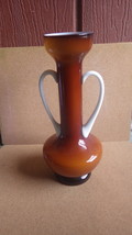 LARGE VINTAGE EMPOLI ITALY CASED OPALINE HANDLED BUTTERSCOTCH VASE 1960&#39;... - £98.75 GBP