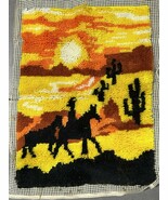 Vintage 70s Latch Hook Rug Western Cowboy Sunset Completed 20 X 27 - €30,38 EUR