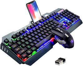 Wireless Gaming Keyboard and Mouse,Rainbow Backlit Rechargeable Keyboard with 3 - £99.58 GBP