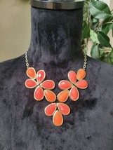 Gold Metal Chain Statement Teardrop Stone Pink Orange Fashion Necklace - £16.23 GBP