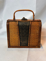 Vtg Handbag Weaved Wood And Metal Purse Box Clutch - £23.70 GBP