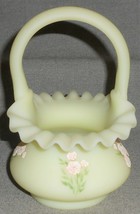 Fenton Custard Satin Glass Handled Basket Artist Signed B. Phillips - £31.64 GBP