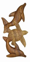 HAND CARVED BEAUTIFUL WOOD TURTLE DOLPHIN WALL SCULPTURE PLAQUE - $27.66
