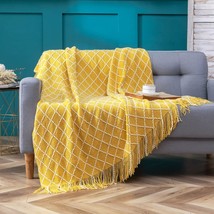 Quiltina Bohemian Yellow Knitted Throw Blanket For Couch, 700G/Sm Thick, 50&quot;X64&quot; - $39.99