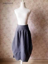 Summer Gray Loose Cozy Linen Skirt Women Ankle Length Asymmetric Skirts