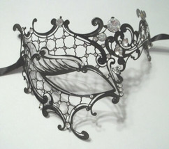 Black Phantom Laser Cut Venetian Half Mask Masquerade Metal Filigree Halloween - £10.31 GBP