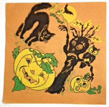 Rare Vintage Halloween Crepe Paper Napkin 30s 40s Creepy Pumpkin Jol Black Cat - £31.13 GBP