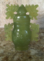 Finely Carved Celadon Jade QING DYNASTY Vase Bottle w/Cover Dragon - £668.64 GBP