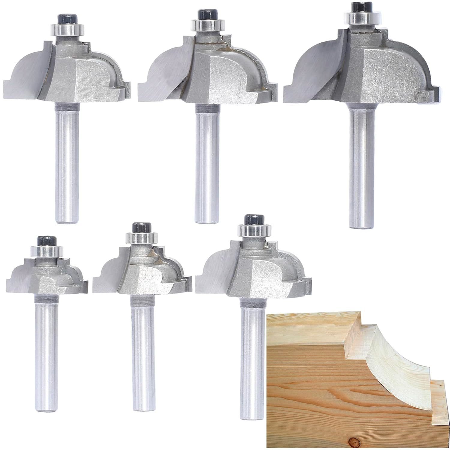 6Pcs Classical Cove Router Bit Set,1/4&quot; Shank Cove &amp; Fillet Bits,Carbide... - $35.98