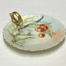 T &amp;V Limoges Finger Loop Tray Dish Lemon Plate Signed Hand Painted Cherries - £258.26 GBP